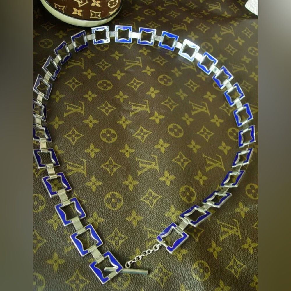 Ultra RARE Vintage GUCCI Cobalt Blue Enamel & Silver STATEMENT Belt Necklace